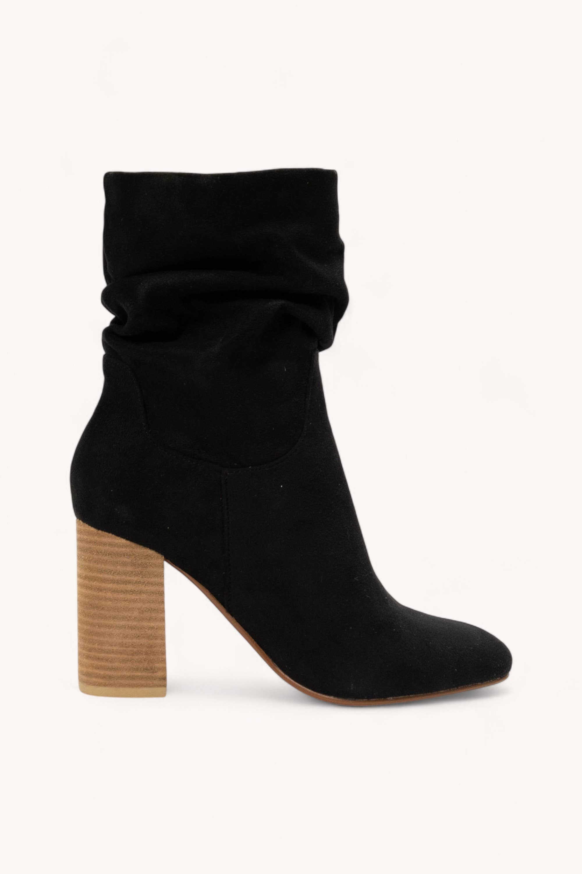 Chic Faux Suede Slouch Ankle Booties – Block Heel, Versatile Style